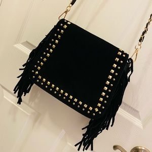 Black and Gold Stud/Fringe Crossbody bag!